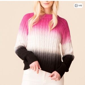 Veda Pink and Black Gradient Cable Knit Sweater